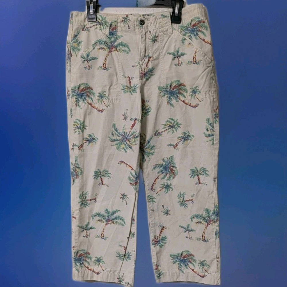 Tommy Hilfiger Womens Golf Capri Pants Sz 10 Palm Tree Print Cropped Vintage 80s